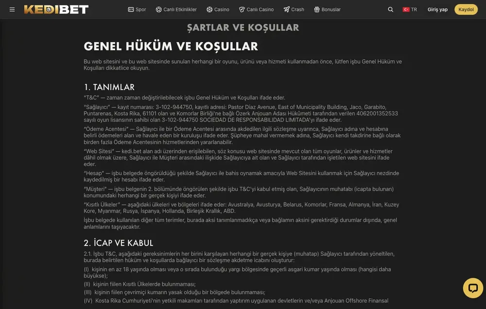 kedibet şartlar ve koşullar